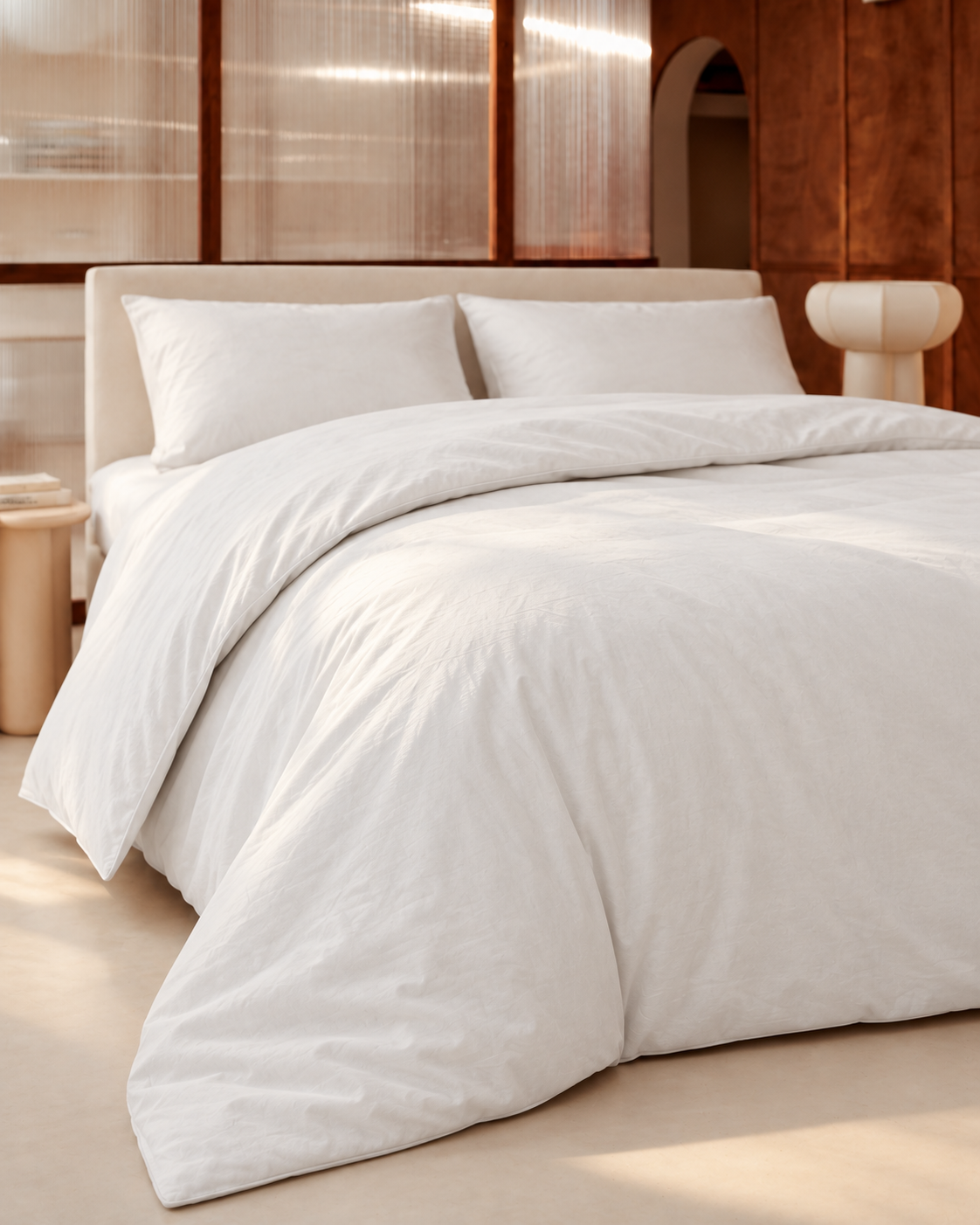 Washed Cotton Duvet Cover, on an unmade bed in morning light