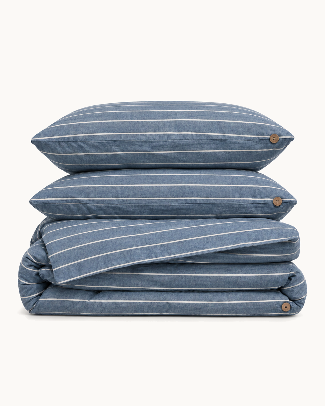 Washed Cotton Stripe Duvet Cover Set, folded set on a plain background