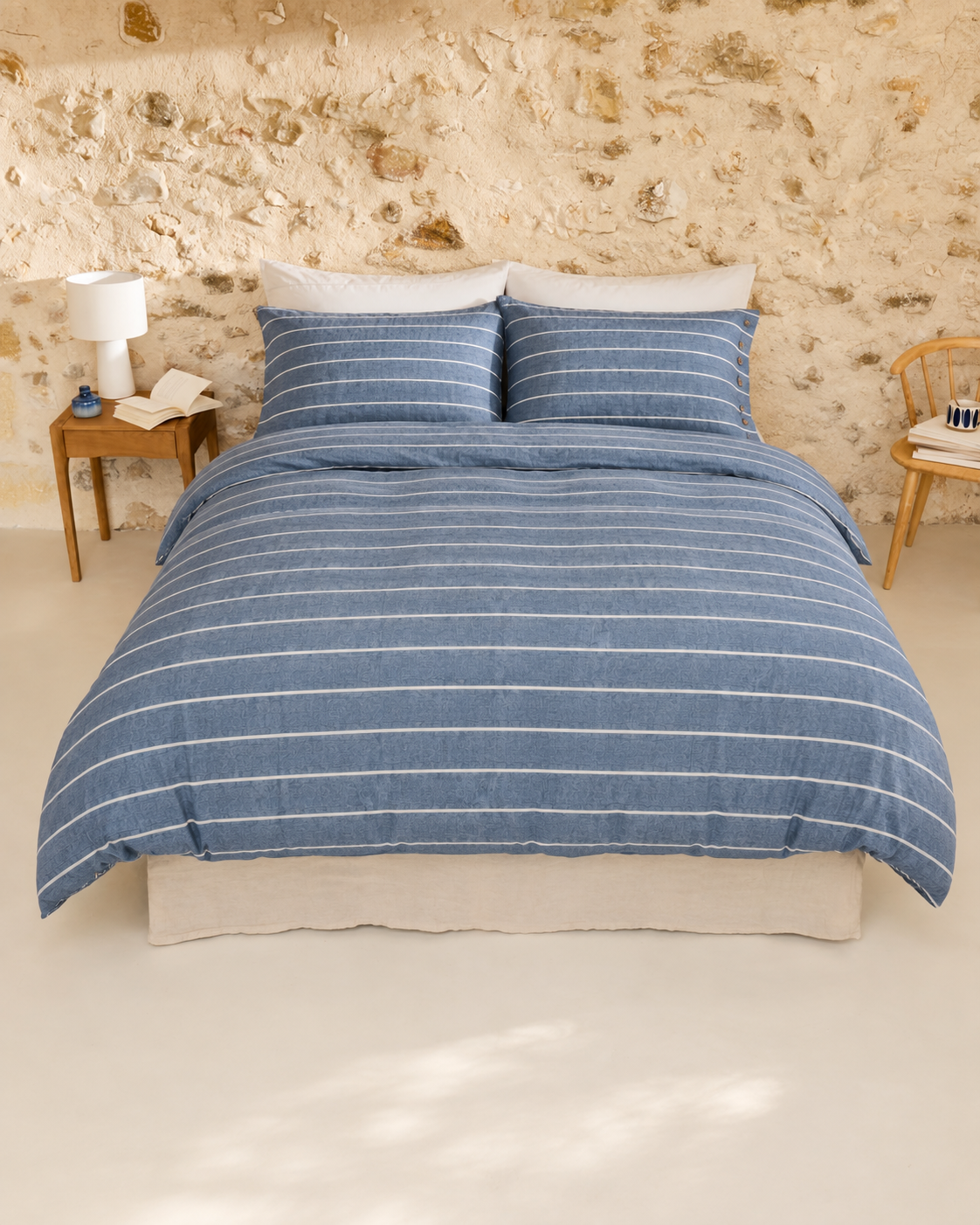 Washed Cotton Stripe Duvet Cover Set, styled bedroom