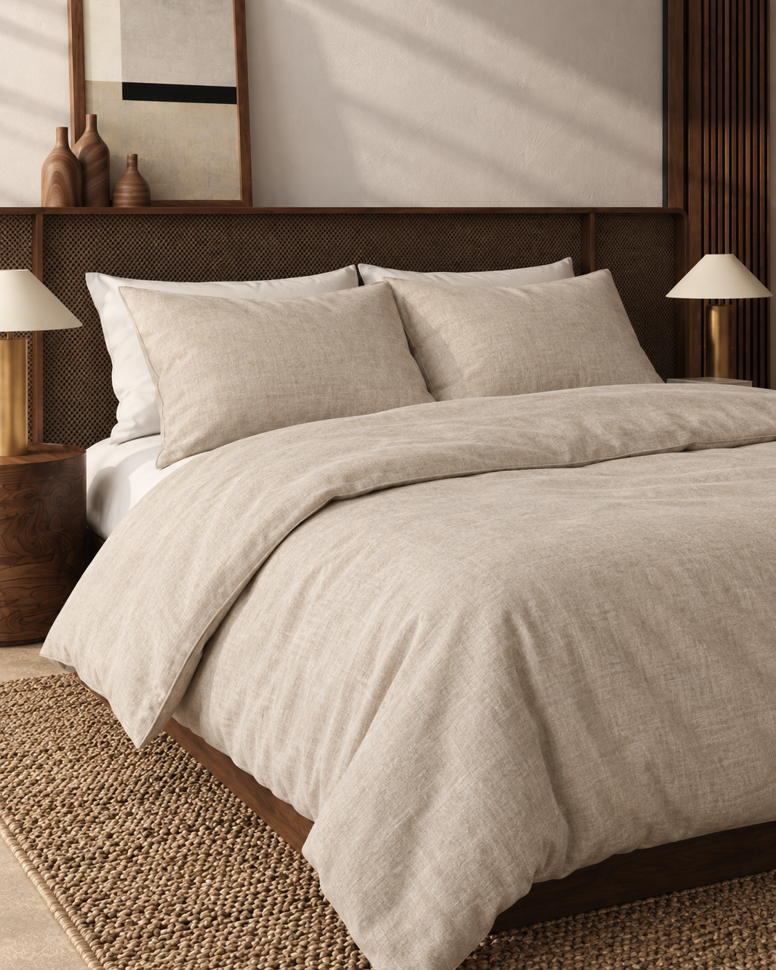 Washed Linen Duvet Cover Set, on a made bed in morning light
