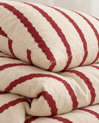 Wavy Stripe Washed Cotton Duvet Cover Set in Cherry, sham corner and seam