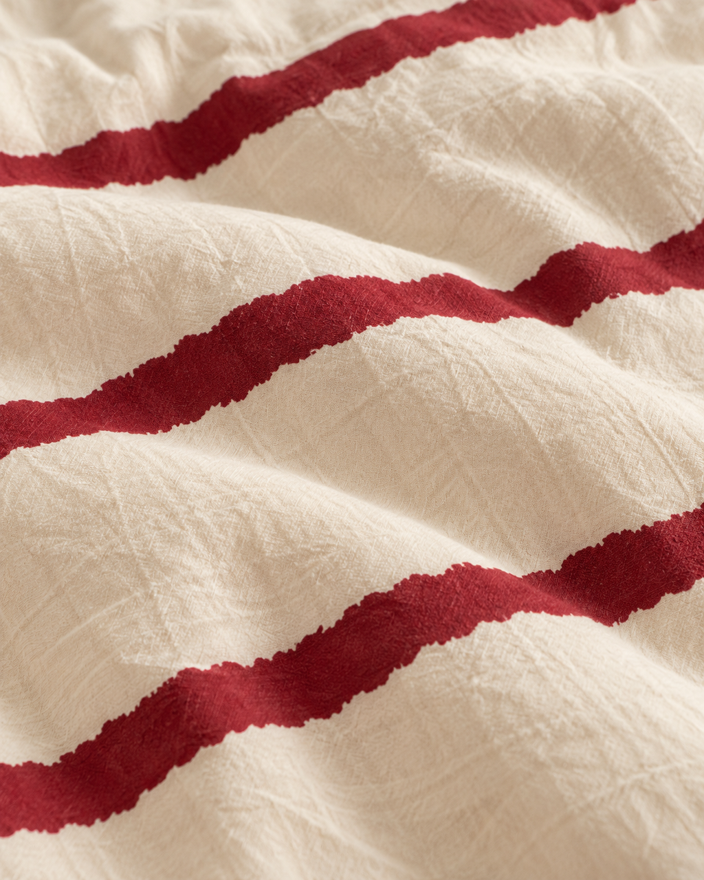 Wavy Stripe Washed Cotton Duvet Cover Set in Cherry, fabric close-up