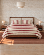 Wavy Stripe Washed Cotton Duvet Cover Set in Cherry, bedroom view