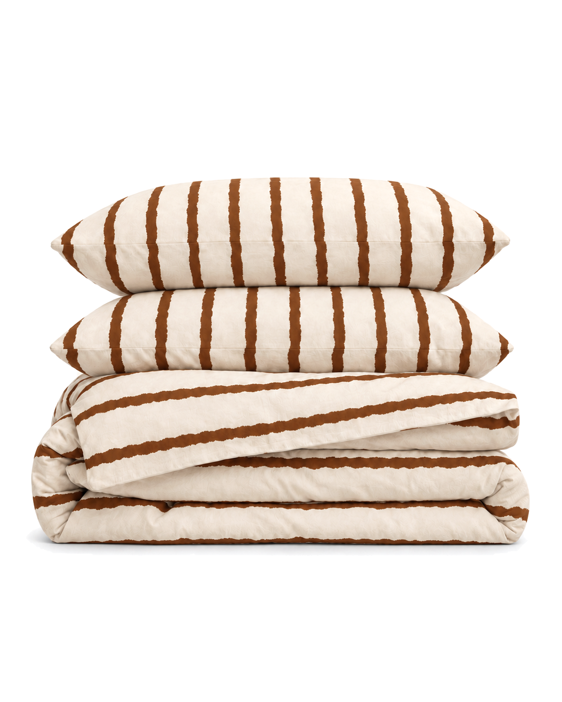 Wavy Stripe Washed Cotton Duvet Cover Set in Cocoa, folded with its shams