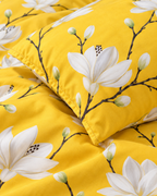 Yellow Magnolia Cotton Sateen Duvet Cover Set, sham corner and seam