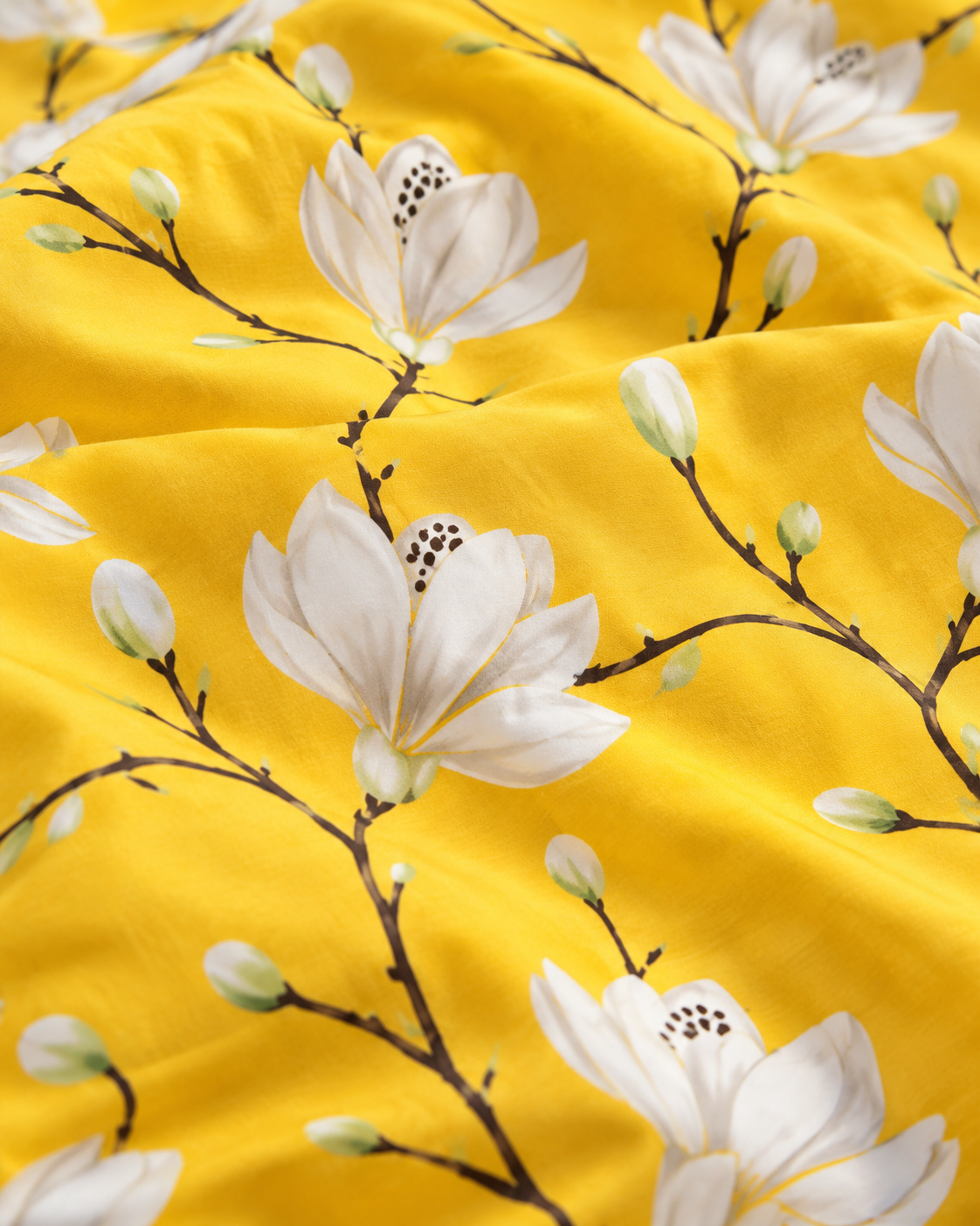 Yellow Magnolia Cotton Sateen Duvet Cover Set, fabric close-up