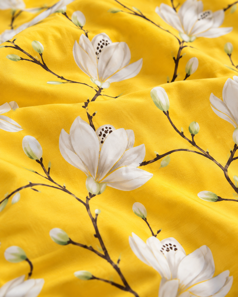 Yellow Magnolia Cotton Sateen Duvet Cover Set, Where the shine comes from